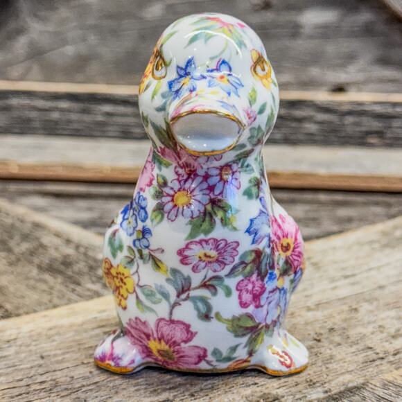 1980 Vintage Nantucket Chintz Porcelain Duck Figurine w/ Gold Accents, 3.5”H - Picture 3 of 10